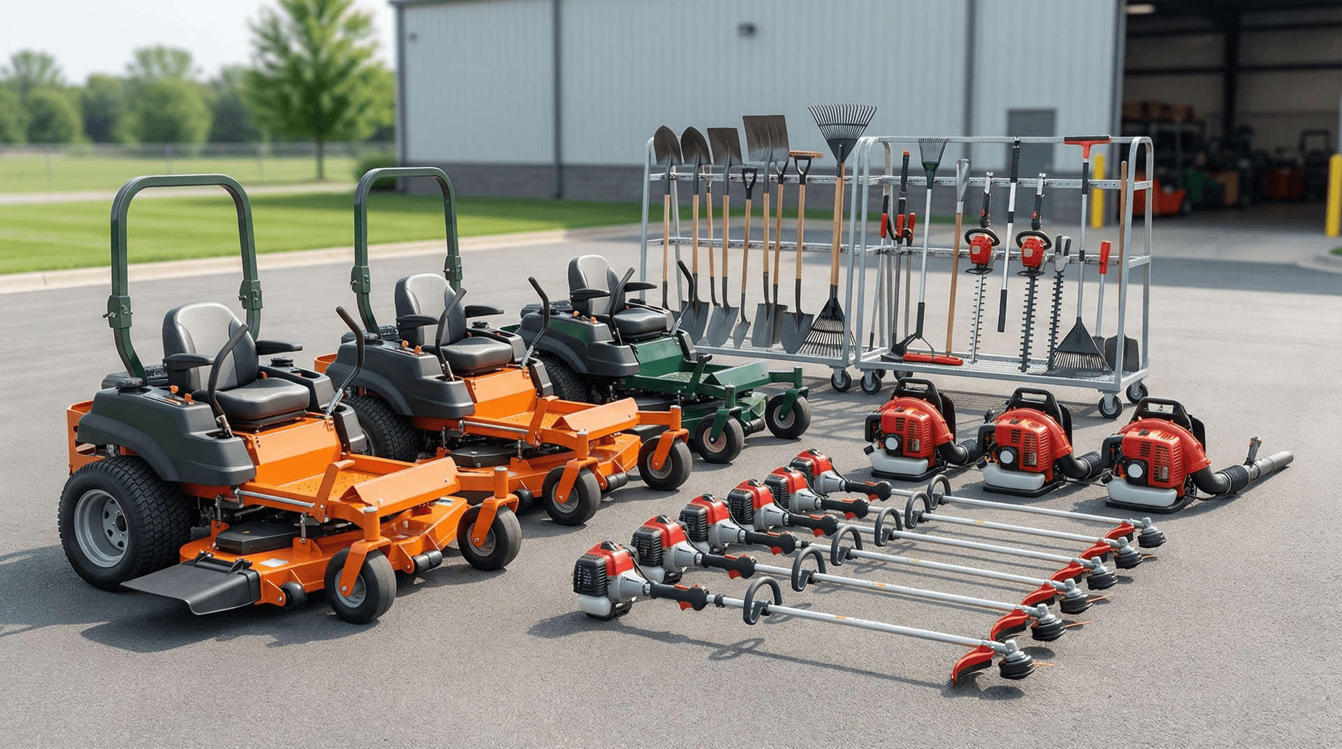 Commercial-grade lawn care and landscaping equipment used by Minnick in Fort Wayne