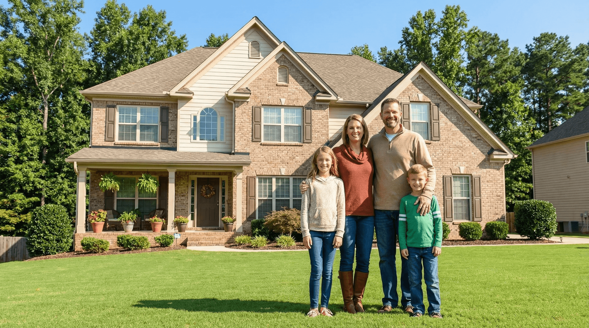 Happy Fort Wayne homeowner with a beautifully maintained lawn by Minnick Lawn & Landscaping