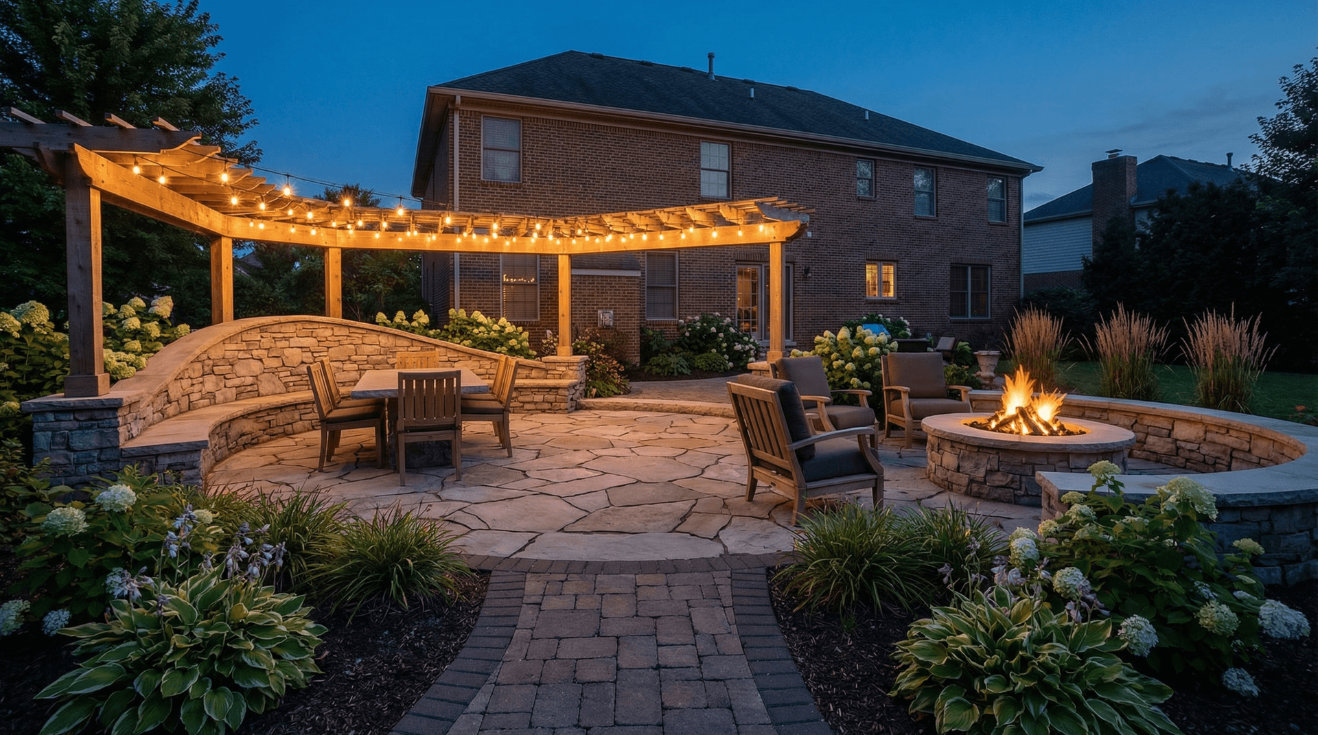 Custom paver patio and walkway installation at a Fort Wayne Indiana home