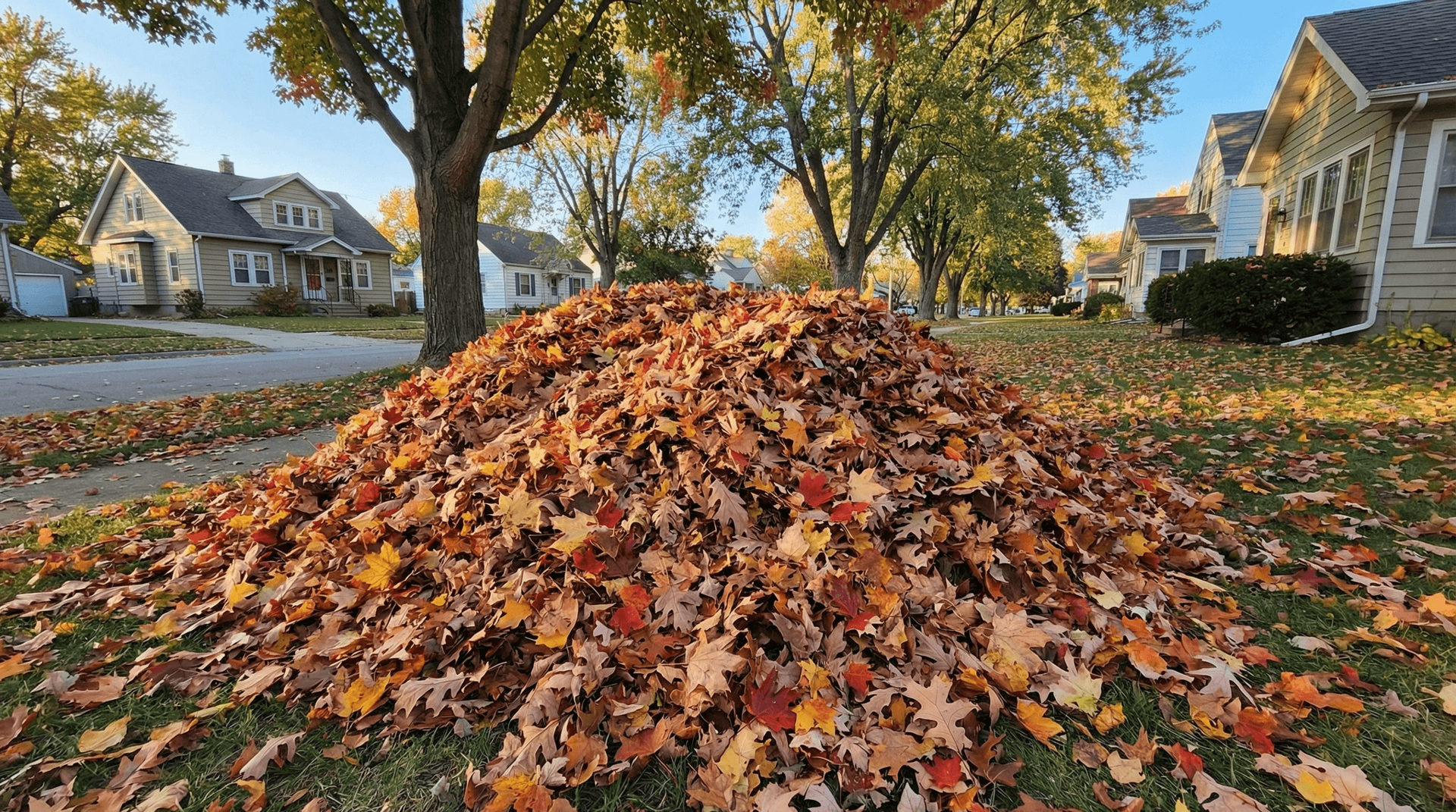 Commercial leaf removal service clearing parking lots and sidewalks in Fort Wayne Indiana