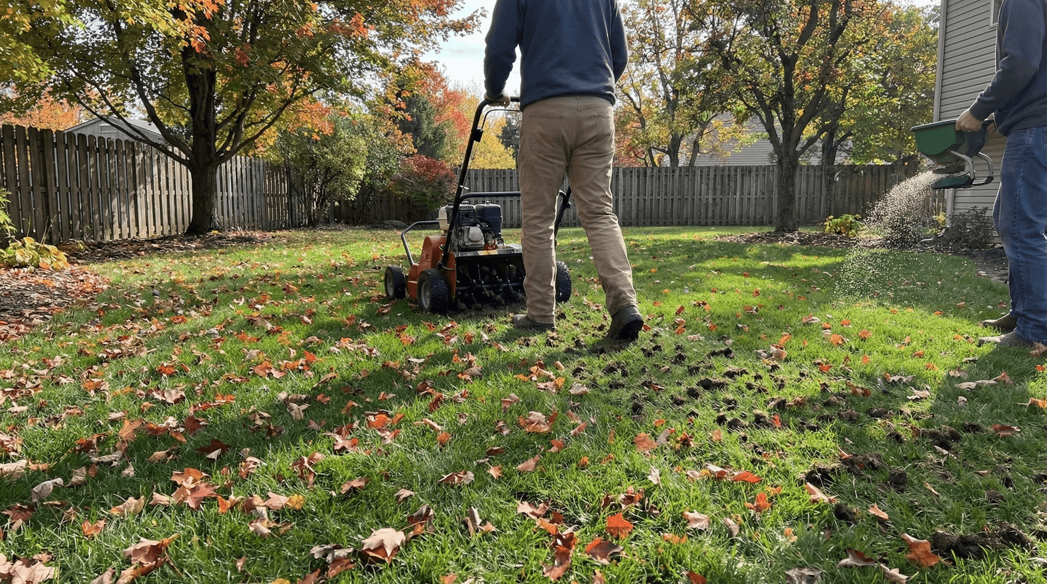Fall lawn care preparation with aeration and overseeding on a Fort Wayne Indiana residential property