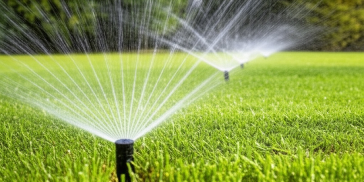Sprinkler system watering lawn in Fort Wayne residential landscape