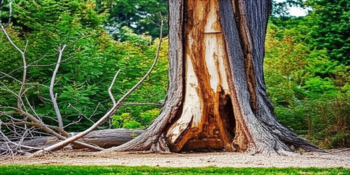Arborist inspecting damaged tree in Fort Wayne yard