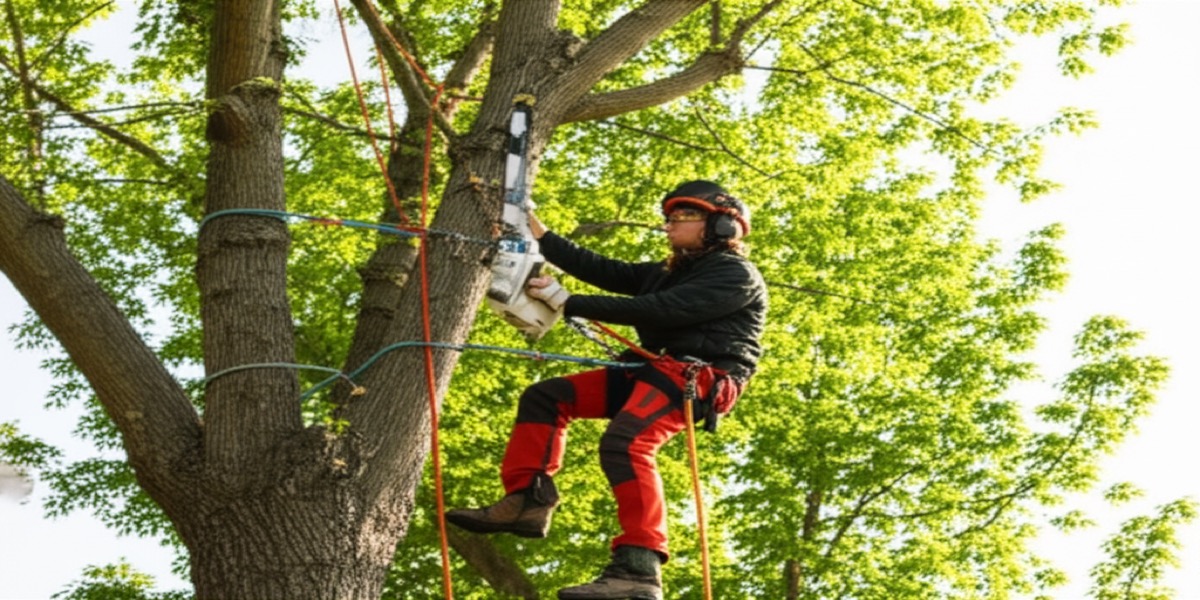 Tree being trimmed during late winter in Fort Wayne