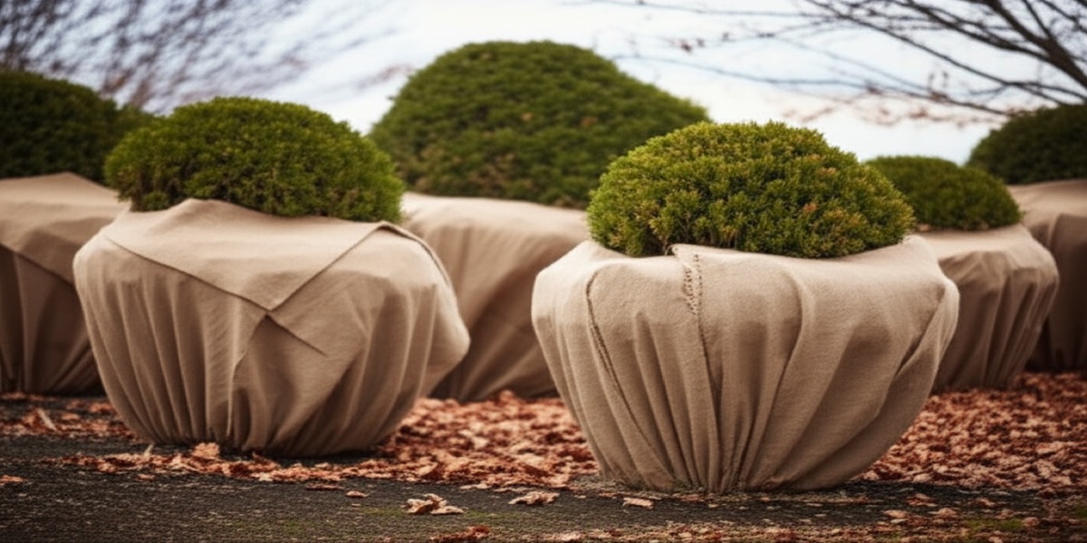 Winterized landscape in Fort Wayne with protected plants
