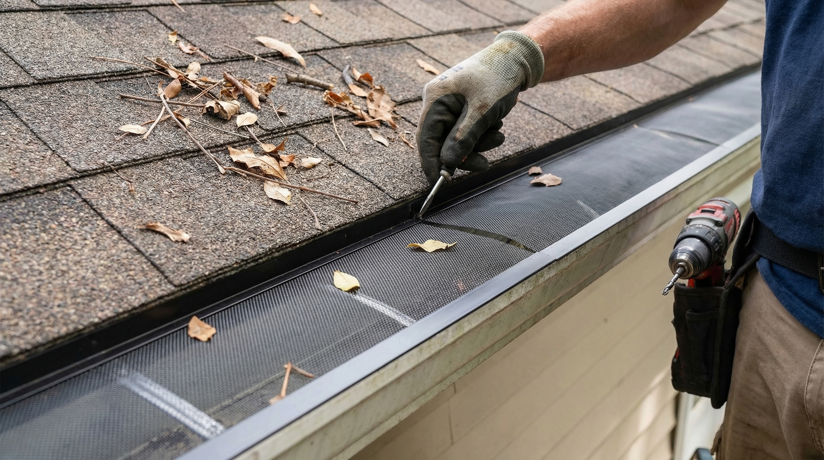 Gutter guard installation protecting a Fort Wayne home from leaf and debris clogs